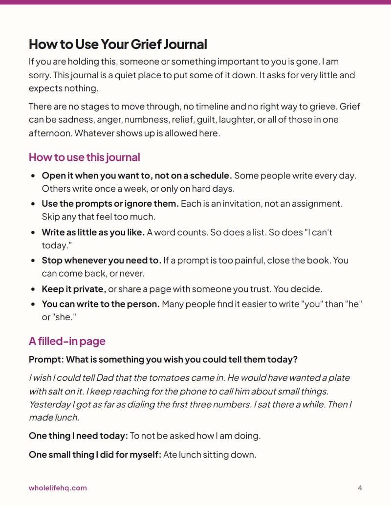 Page 4 of The Grief Journal