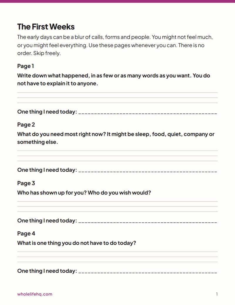 Page 1 of The Grief Journal