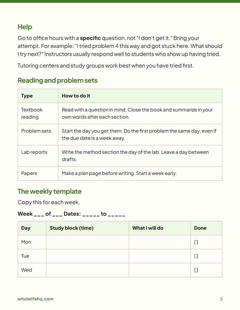 Page 3 of The Hard Class Plan: Study a Tough Course Week by Week