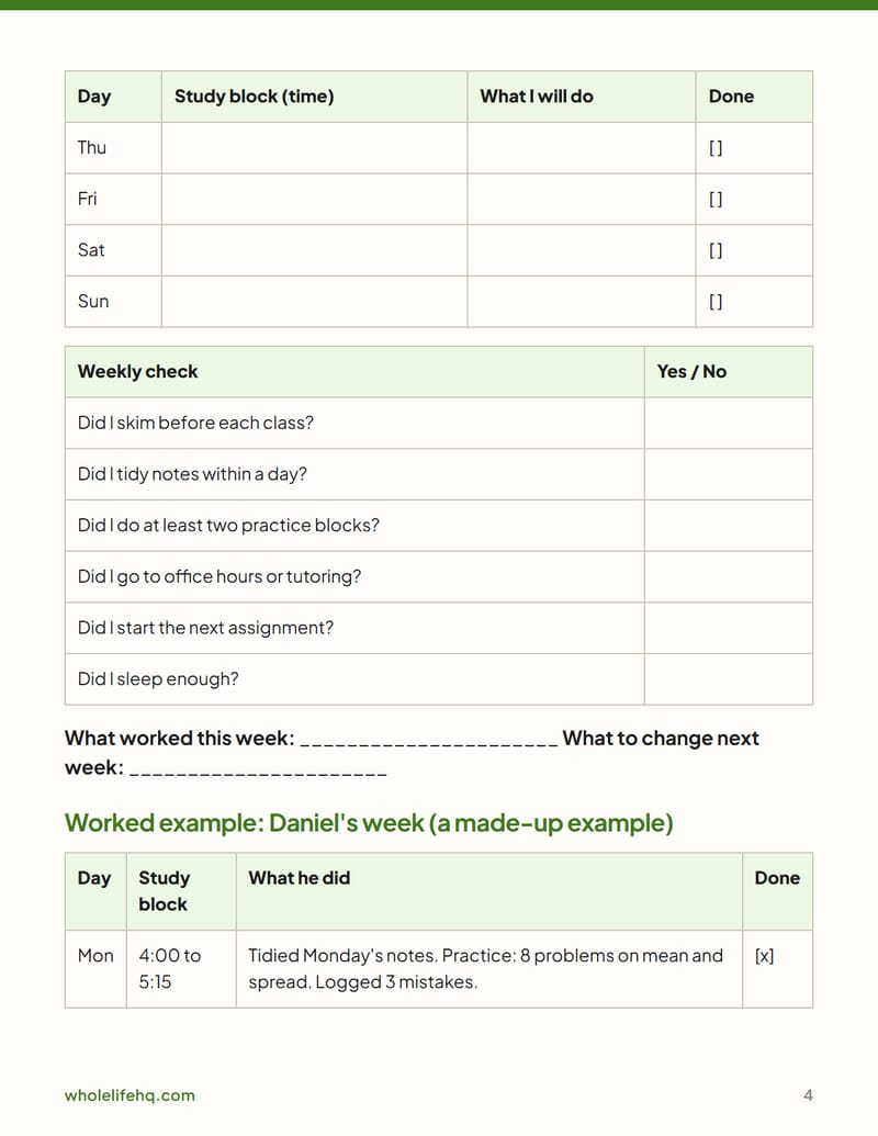Page 4 of The Hard Class Plan: Study a Tough Course Week by Week