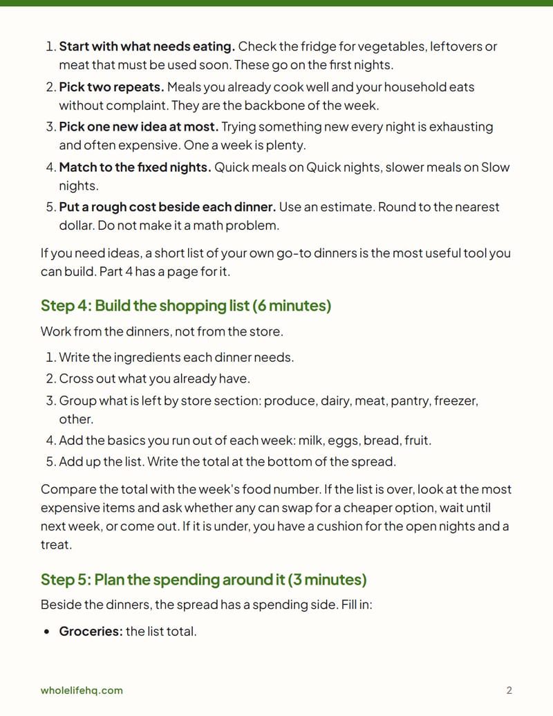 Page 2 of The Meal-and-Money Week Planner