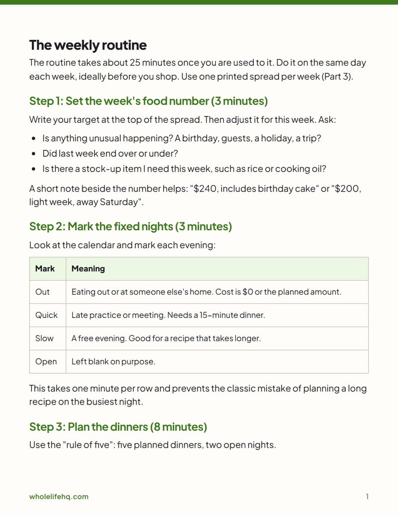 Page 1 of The Meal-and-Money Week Planner