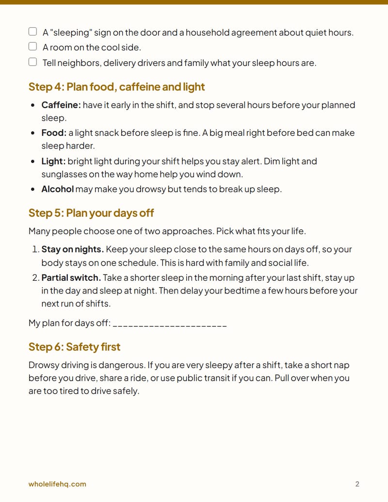 Page 2 of The Night-Shift Sleep Window Card