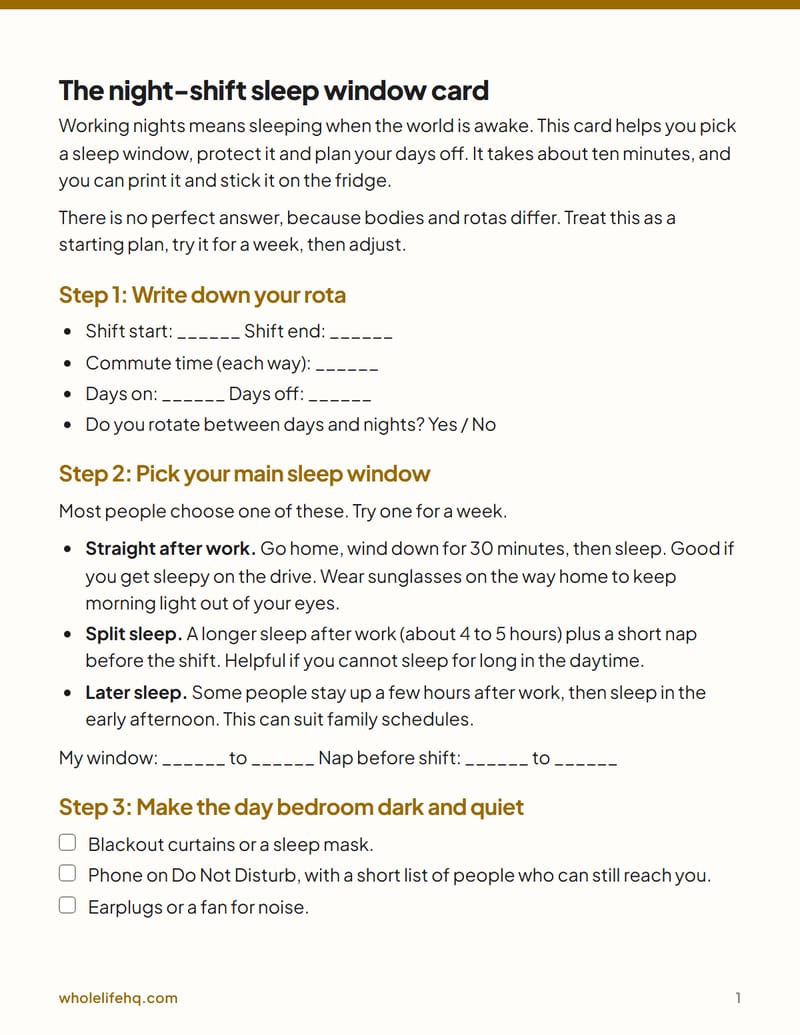 Page 1 of The Night-Shift Sleep Window Card