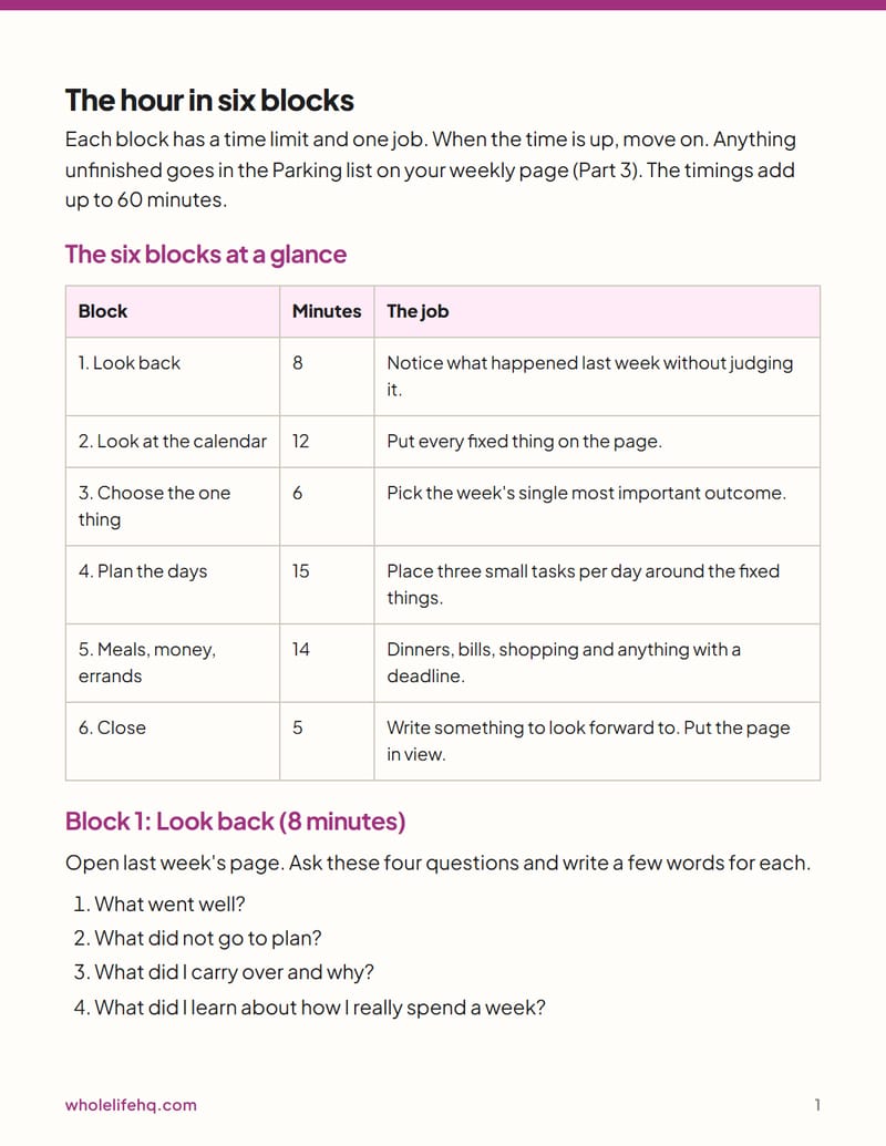 Page 1 of The Sunday Hour: A Weekly Planning Ritual