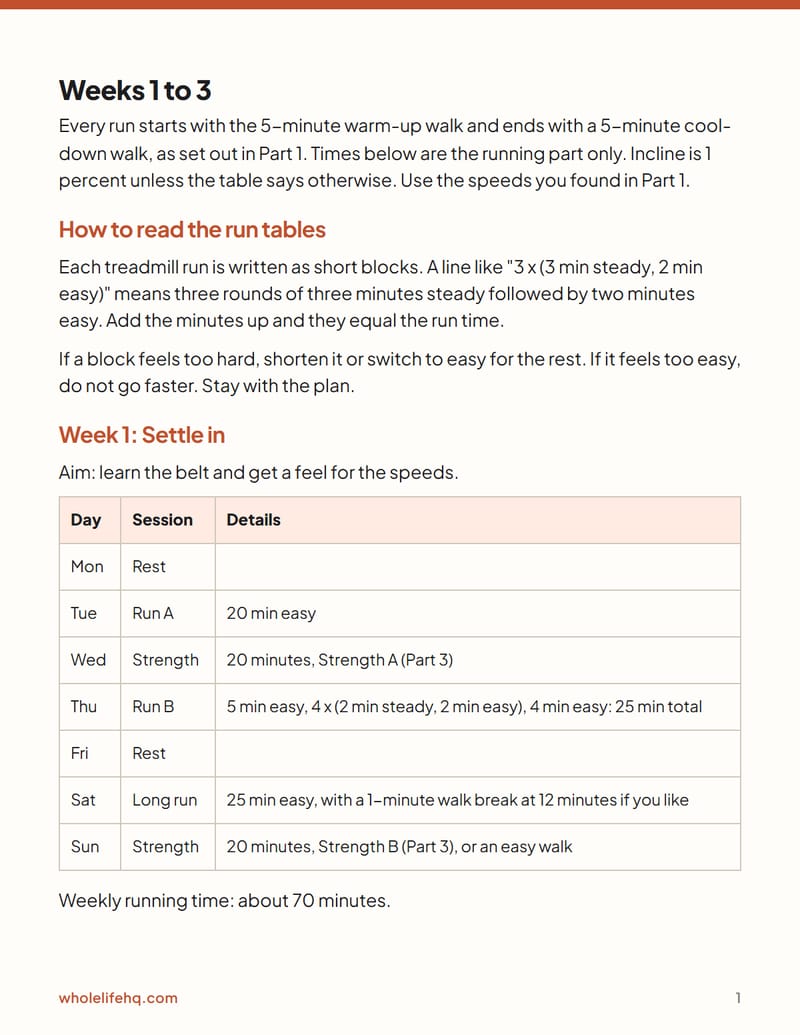 Page 1 of Treadmill Plans for Winter: 6 Weeks