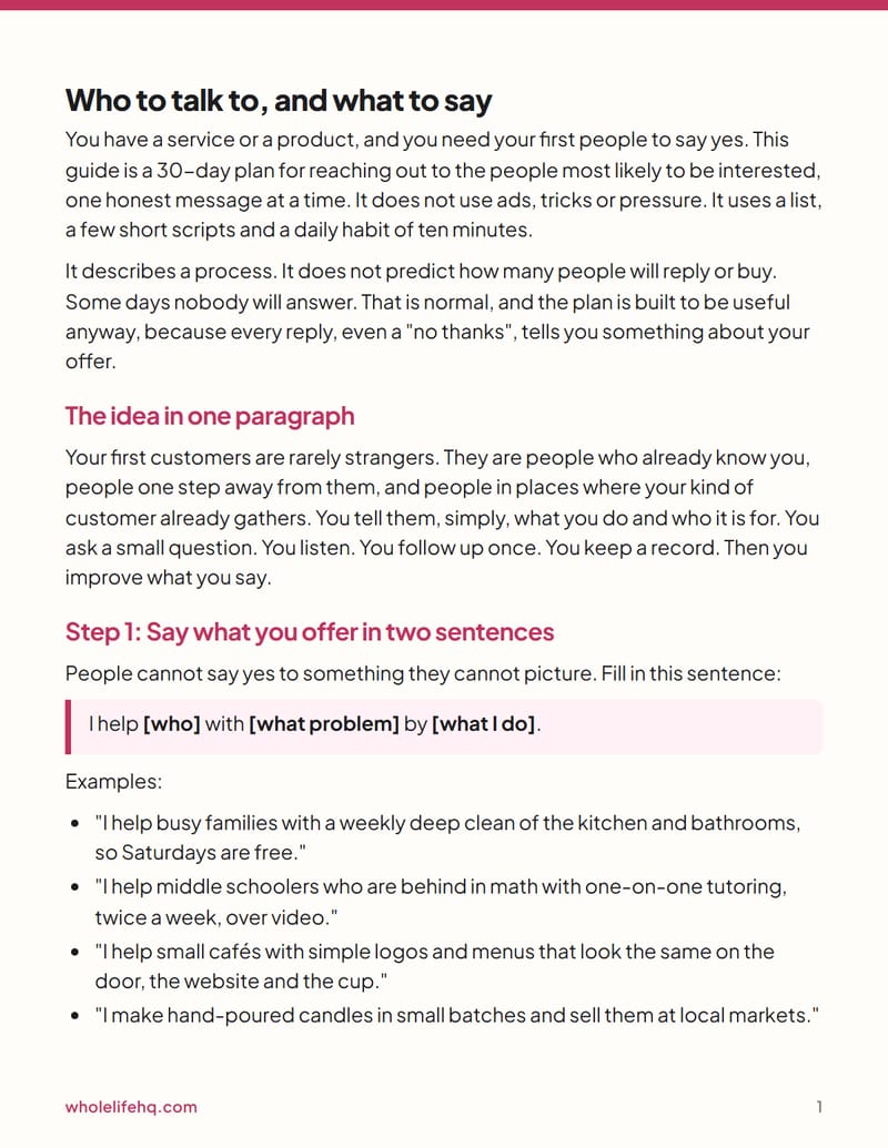 Page 1 of Your First 10 Customers: a 30-day outreach plan