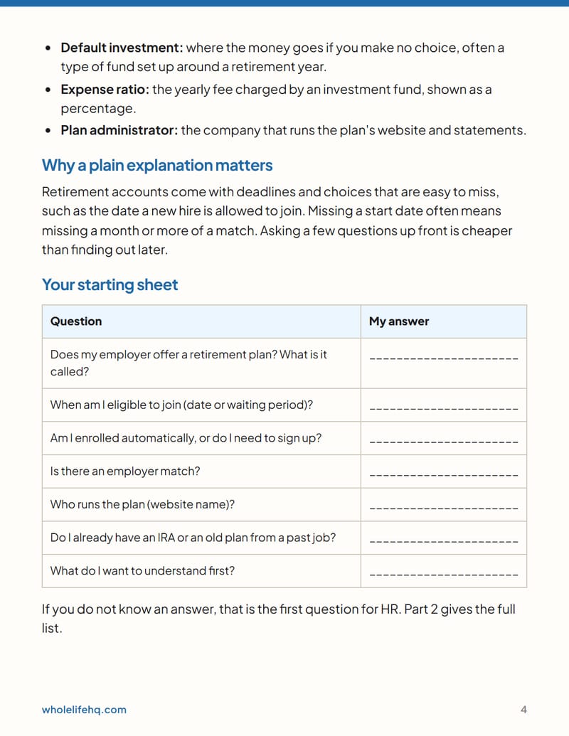 Page 4 of Your First 401(k) or IRA: The Questions, the Forms, the Match