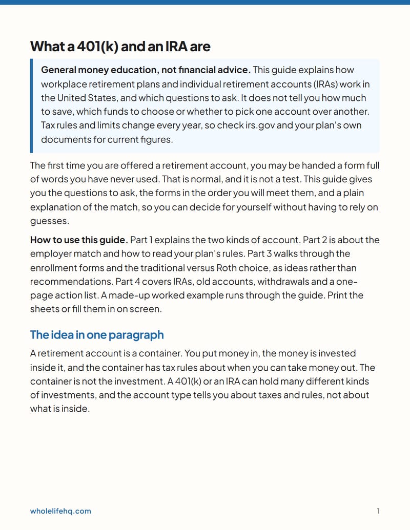 Page 1 of Your First 401(k) or IRA: The Questions, the Forms, the Match